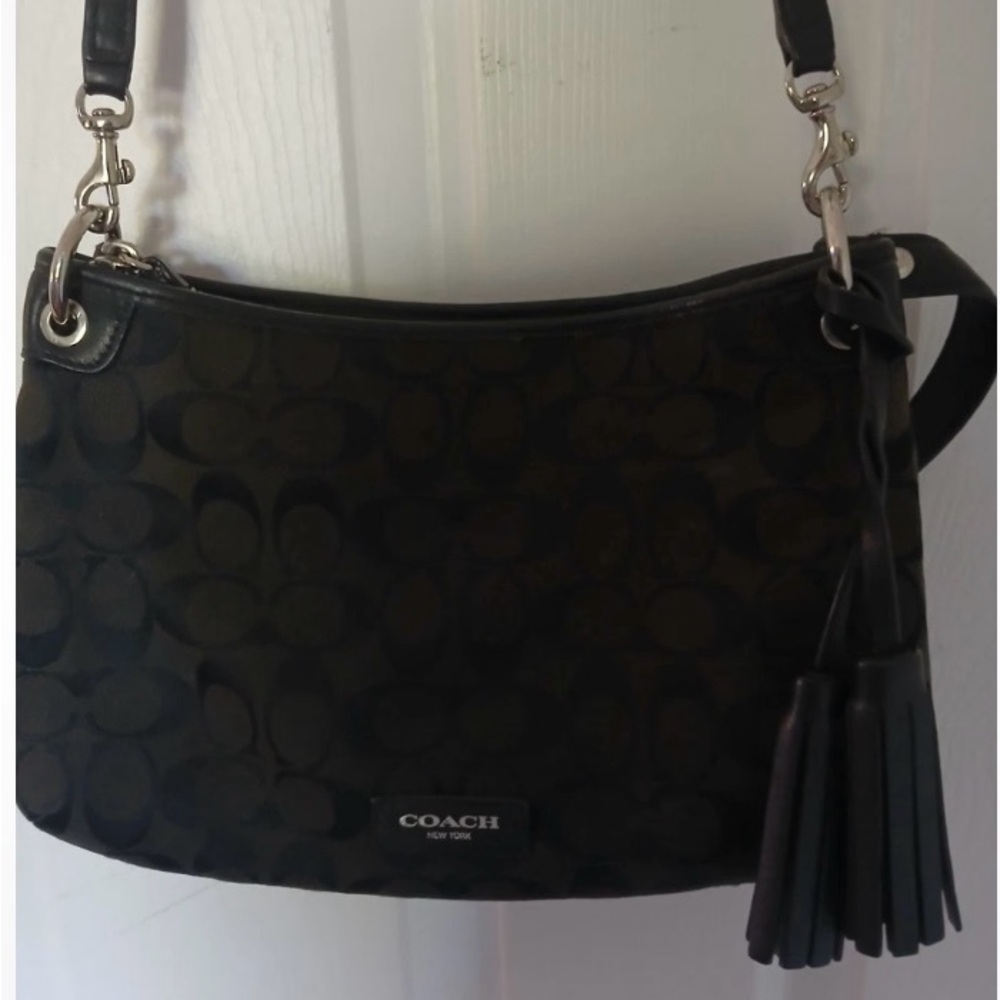 Coach canvas crossbody. Black with detachable strap.